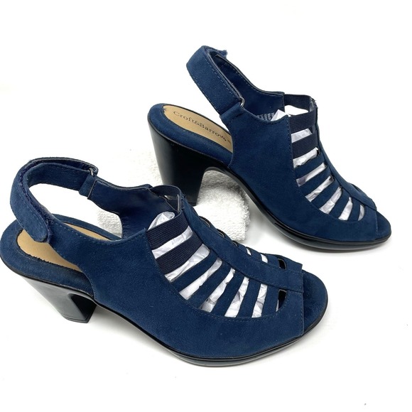 Croft Barrow Womens Caged High Heels Sandals Strap‎ Navy Blue Ortholite 7.5 - Picture 1 of 9